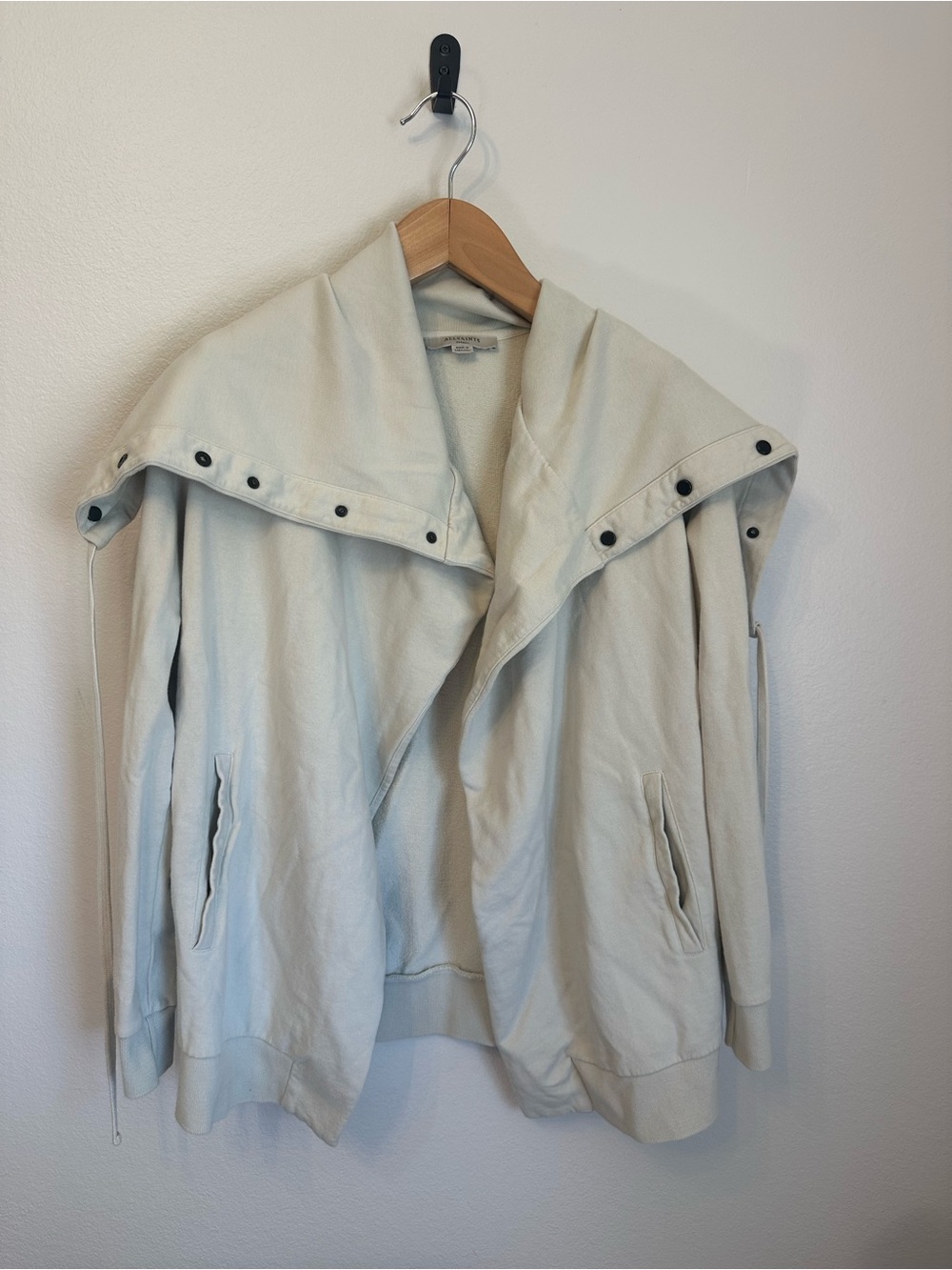 All Saints Brooke Sweat Cream Hooded Draped Jacket